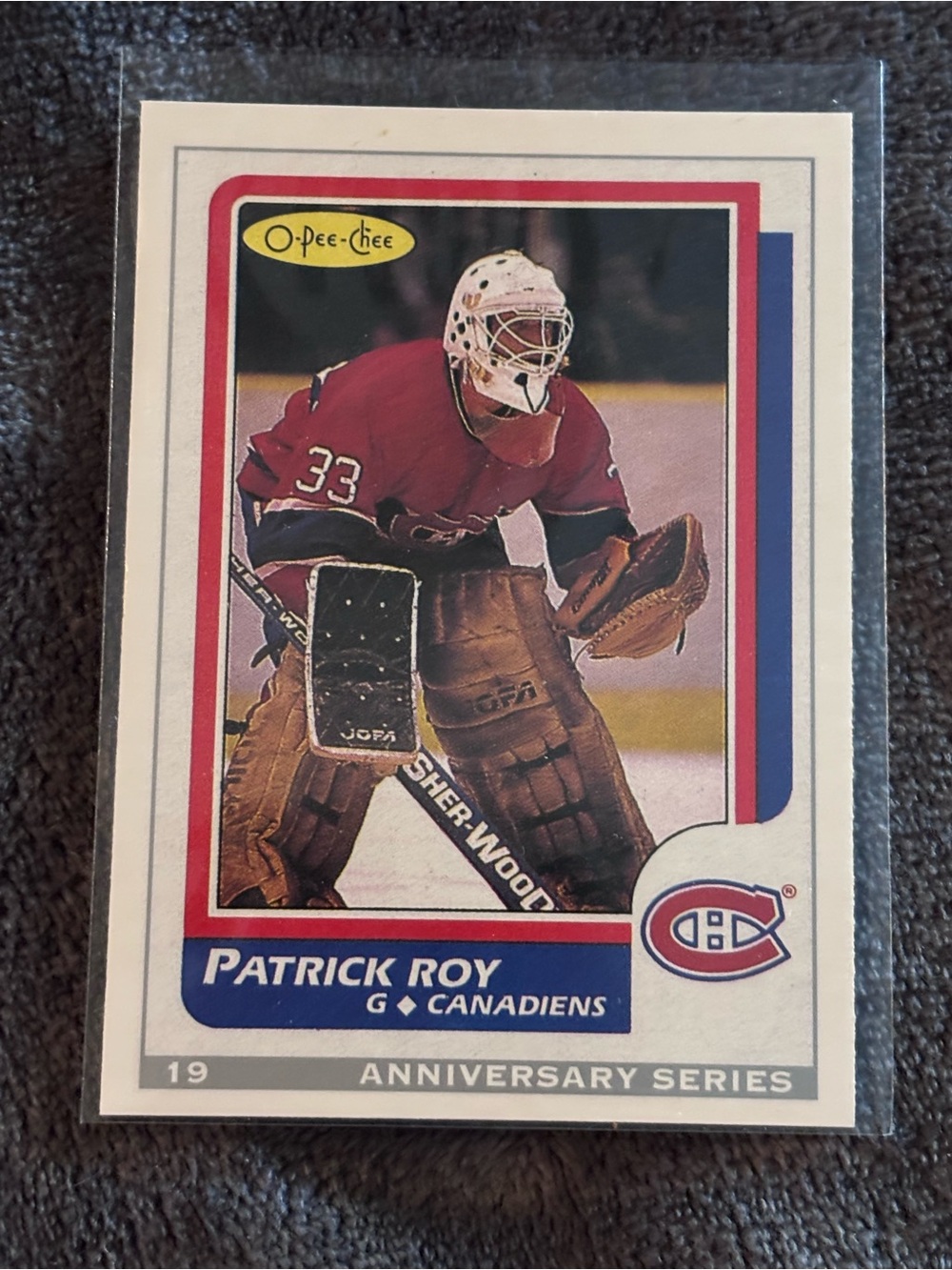 Patrick Roy Rookie Replica Anniversary Series Canadiens Hockey Card - Red